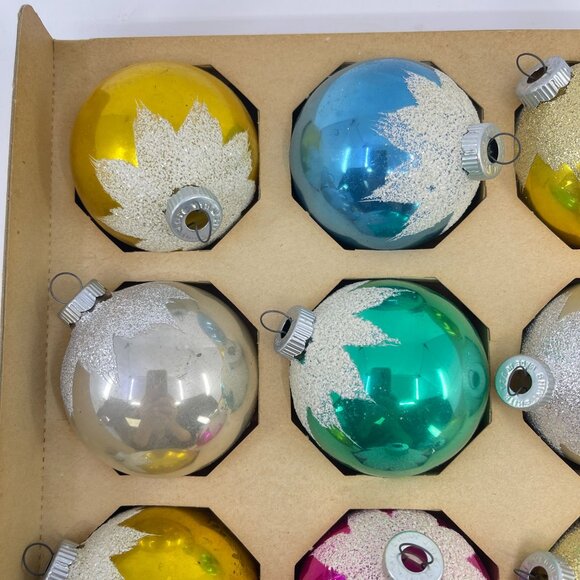 vintage shiny brite christmas ornament set of 9 with flocking - Picture 3 of 7